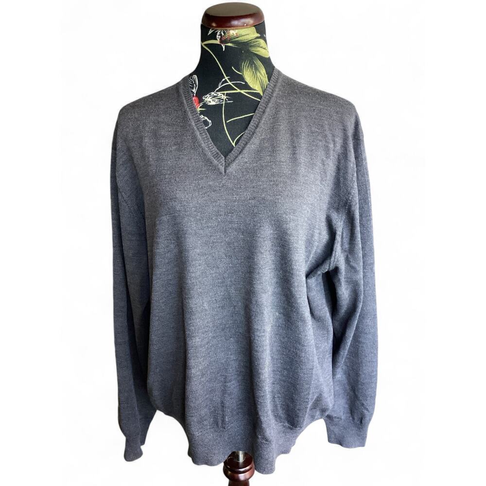 Grant thomas merino wool v-neck pullover mens size XL gray